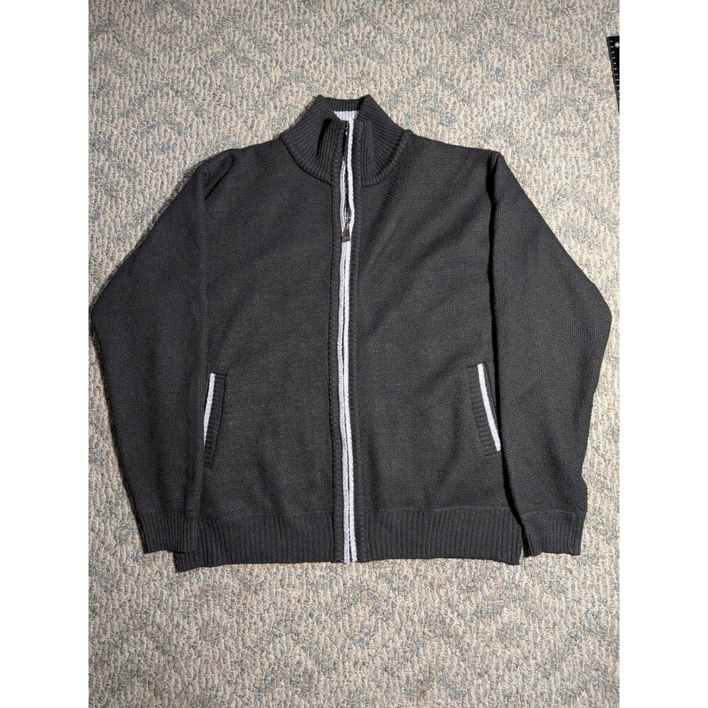 Monsto Polo Mens Full Zip Cardigan Sweater Charcoal Gray Fleece Lined Cashmere L
